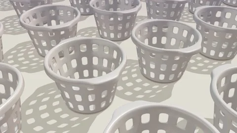 Multiple White Plastic Laundry Baskets in a row 4k Stock Footage 149260914