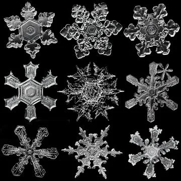 Multiple white snowflakes isolated on black background. Illustration based on Stock Illustration