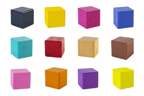 Multiple wooden cubes in different angles and vibrant colors arranged in ro.. Stock Photos