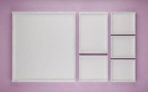 Multiple wooden picture frames to add your content with pink background 3d Stock Illustration