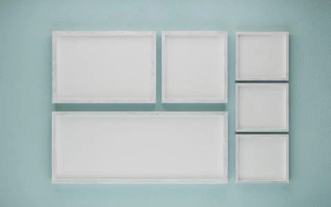 Multiple wooden picture frames to add your content with cyan background 3d Stock Illustration