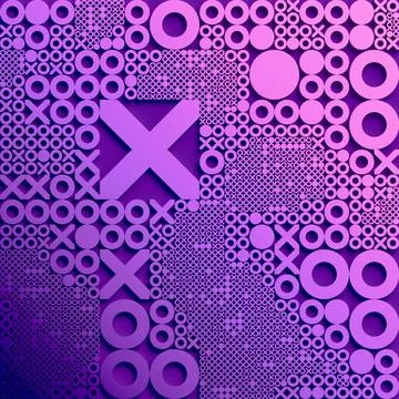 Multiple X's and O's rendered in bright shades of purple. 3d rendering Illustrazione stock