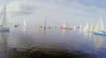 Multiple yachts cruising in the sea, colorful sails, regatta HD Footage