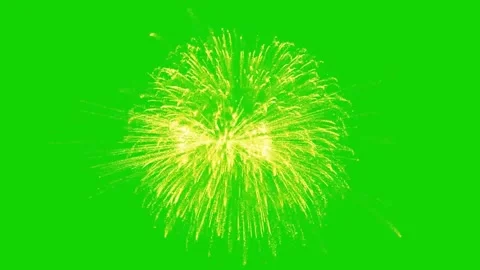 Multiple yellow and gold fireworks explosion animation on green screen backgroun Stock Footage 321009092