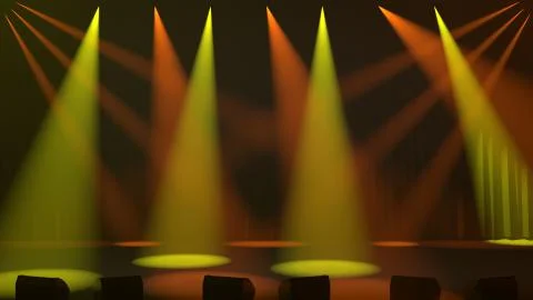 Multiple yellow and orange spotlights beaming down Stock Illustration