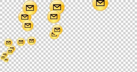 Multiple yellow message icons moving against black background Illustrazione stock