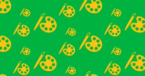 Multiple yellow paint brush and palette icons in seamless motion against black Stock Footage 325420785