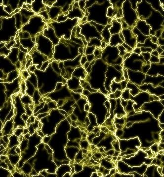 Multiple yellow thunderbolts. Texture of lightning discharges on a black back Stock Photos