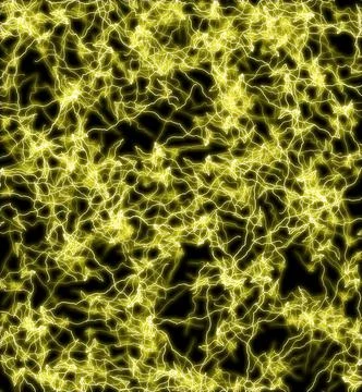 Multiple yellow thunderbolts. Texture of lightning discharges on a black back Stock Photos