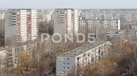 Multiples of high-rise buildings in an urban area. View from a height. Stock Photos