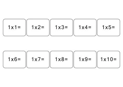 Multiplication and division table of 1. Maths card with an example, drawing 스톡 일러스트