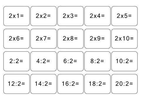Multiplication and division table of 2. Maths card with an example, drawing Illustrazione stock