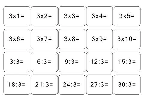 Multiplication and division table of 3. Maths card with an example, drawing Illustrazione stock
