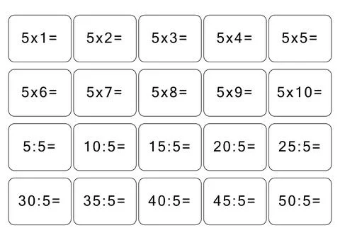 Multiplication and division table of 5. Maths card with an example, drawing Stock Illustration
