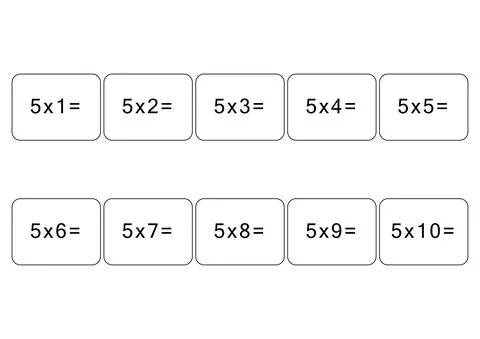 Multiplication and division table of 5. Maths card with an example, drawing Stock Illustration