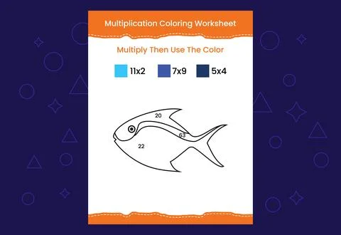 Multiplication Coloring worksheet with the image. Color by numbers math game Stock Illustration