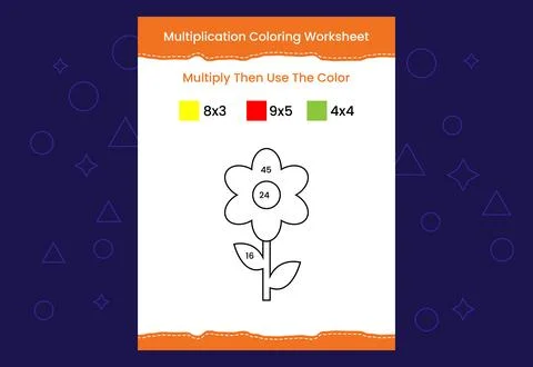 Multiplication Coloring worksheet with the image. Color by numbers math game Stock Illustration