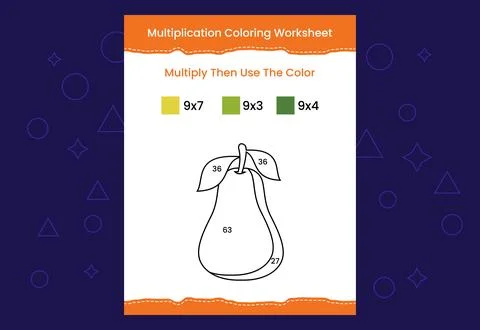 Multiplication Coloring worksheet with the image. Color by numbers math game Stock Illustration
