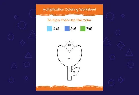 Multiplication Coloring worksheet with the image. Color by numbers math game Stock Illustration