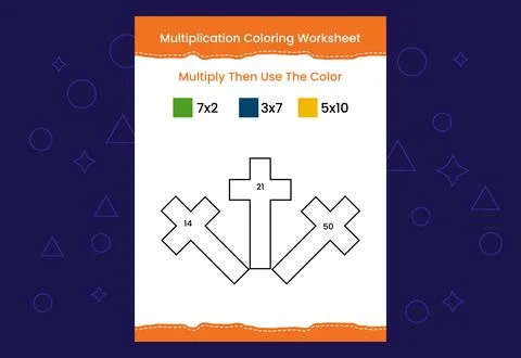 Multiplication Coloring worksheet with the image. Color by numbers math game Stock Illustration