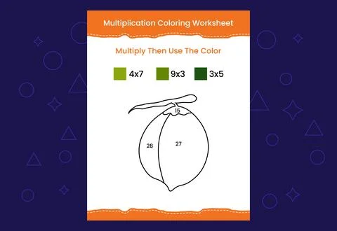 Multiplication Coloring worksheet with the image. Color by numbers math game Stock Illustration
