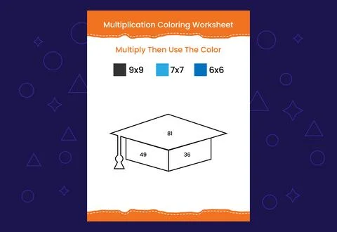 Multiplication Coloring worksheet with the image. Color by numbers math game Stock Illustration