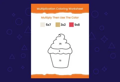 Multiplication Coloring worksheet with the image. Color by numbers math game Stock Illustration