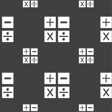 Multiplication, division, plus, minus icon Math symbol Mathematics. Seamless  Stockillustratie