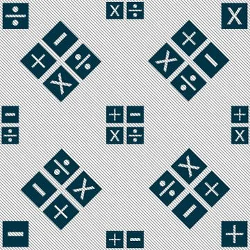 Multiplication, division, plus, minus icon Math symbol Mathematics. Seamless pat Stockillustratie