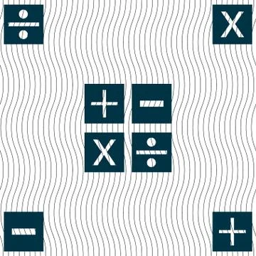 Multiplication, division, plus, minus icon Math symbol Mathematics. Seamless pat Stockillustratie