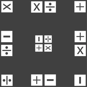 Multiplication, division, plus, minus icon Math symbol Mathematics. Seamless pat Stockillustratie