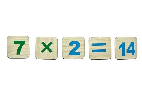 Multiplication operation with colored numbers - mathematics Stock-Fotos