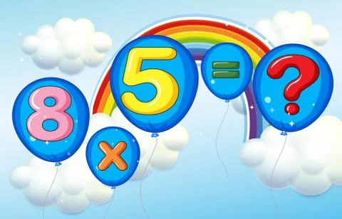 Multiplication problem with sky background Stock Illustration