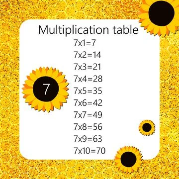 Multiplication Square. School vector illustration with sunflowers and honeycomb Stock Illustration