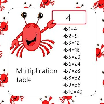 Multiplication Square. School vector illustration with crab. Multiplication Stock Illustration