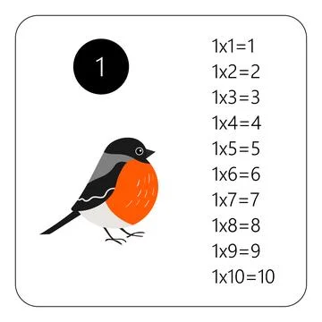 Multiplication Square. School vector illustration with bird. Multiplication 스톡 일러스트