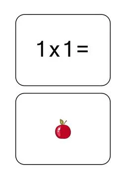 Multiplication table of 1. Maths card with an example, drawing. Multiplication 스톡 일러스트