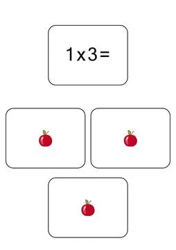 Multiplication table of 1. Maths card with an example, drawing. Multiplication Stock Illustration