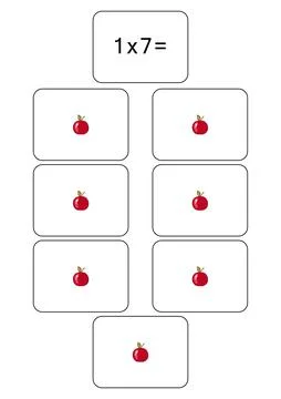 Multiplication table of 1. Maths card with an example, drawing. Multiplication 스톡 일러스트