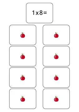 Multiplication table of 1. Maths card with an example, drawing. Multiplication Illustrazione stock