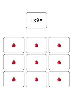 Multiplication table of 1. Maths card with an example, drawing. Multiplication 스톡 일러스트