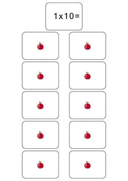 Multiplication table of 1. Maths card with an example, drawing. Multiplication Illustrazione stock