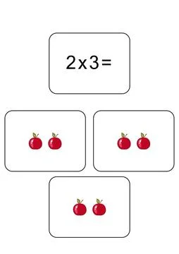 Multiplication table of 2. Maths card with an example, drawing. Multiplication 스톡 일러스트