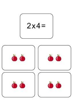 Multiplication table of 2. Maths card with an example, drawing. Multiplication Stock Illustration