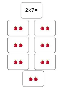 Multiplication table of 2. Maths card with an example, drawing. Multiplication 스톡 일러스트