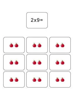 Multiplication table of 2. Maths card with an example, drawing. Multiplication 스톡 일러스트