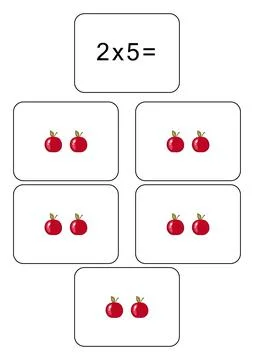 Multiplication table of 2. Maths card with an example, drawing. Multiplication 스톡 일러스트