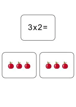 Multiplication table of 3. Maths card with an example, drawing. Multiplication Stock Illustration