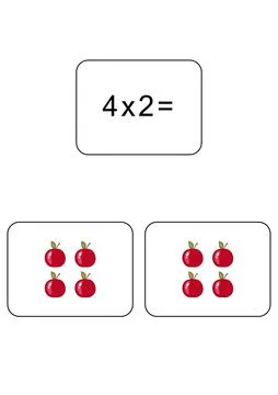 Multiplication table of 4. Maths card with an example, drawing. Multiplication 스톡 일러스트
