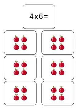 Multiplication table of 4. Maths card with an example, drawing.Multiplication Stock Illustration